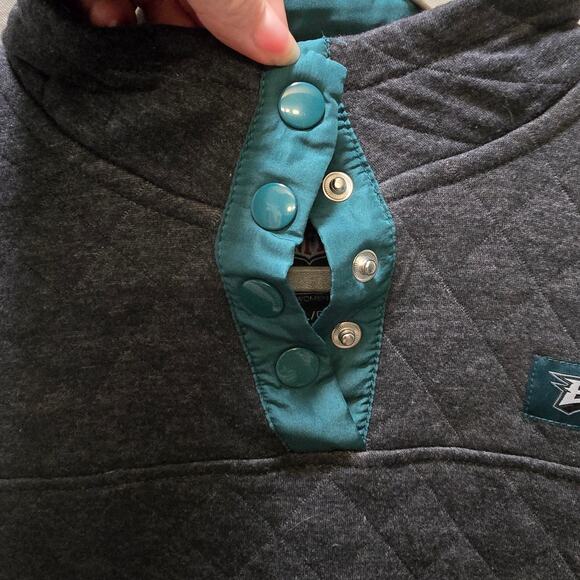 NFL Eagles team apparel woman's quilted snap collared jacket gray green large - Picture 4 of 12